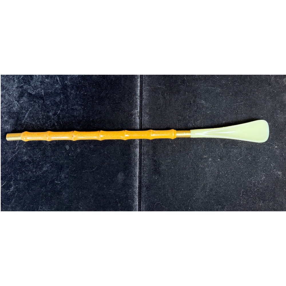 Vintage Long Handle Shoe Horn-Faux Bamboo Wood, Celadon Green, 17.5 Inch
